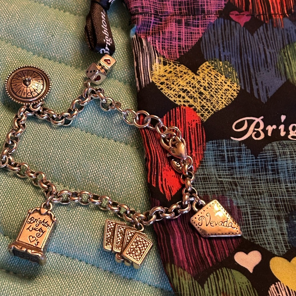 Brighton Silver Charm Bracelet with Nevada and Card Charms